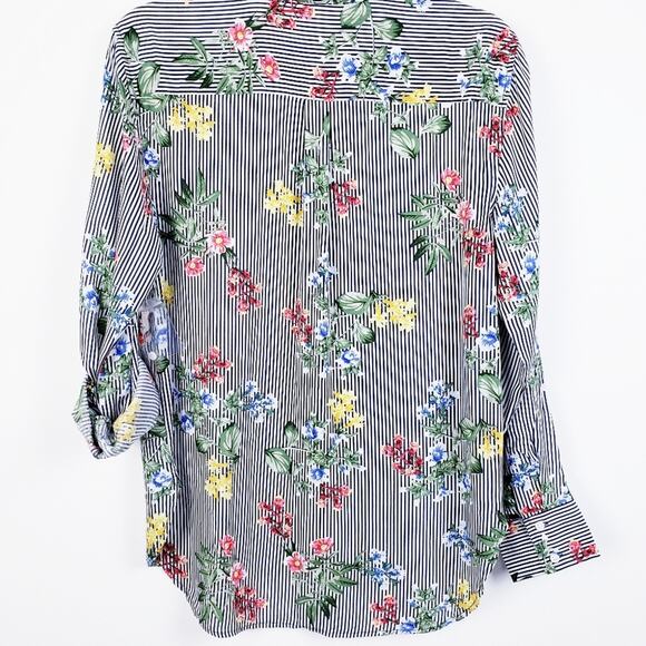Como Vintage Blue‎ Stripe Floral Button Down Blouse Size Small NWT - Picture 5 of 6